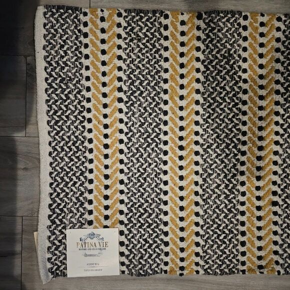 Patina Vie Decorative Interior 100% Cotton Accent Rug Black And Yellow 27"x45" - Picture 5 of 15